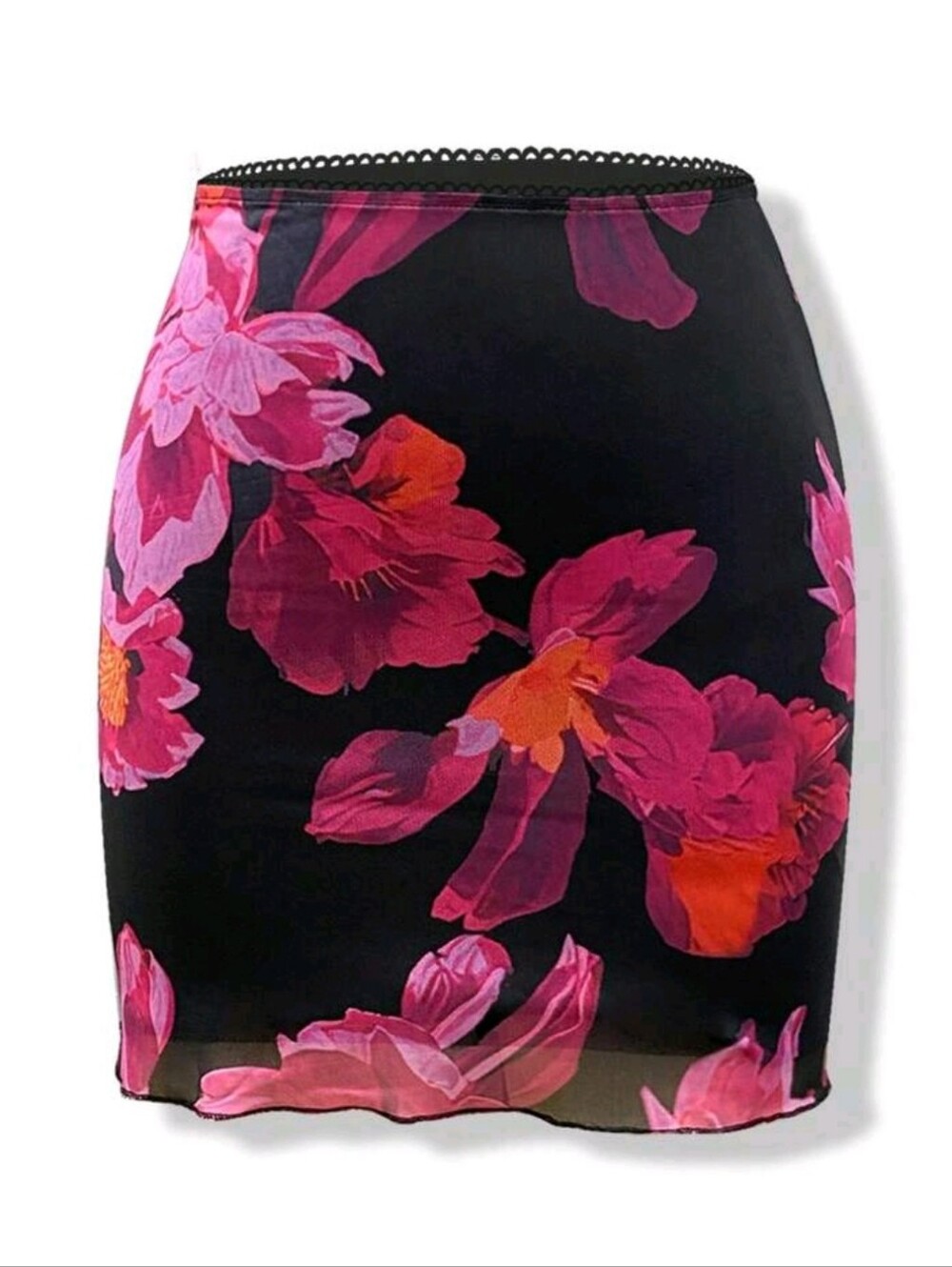 NEW Floral Pink & Black Pencil Skirt